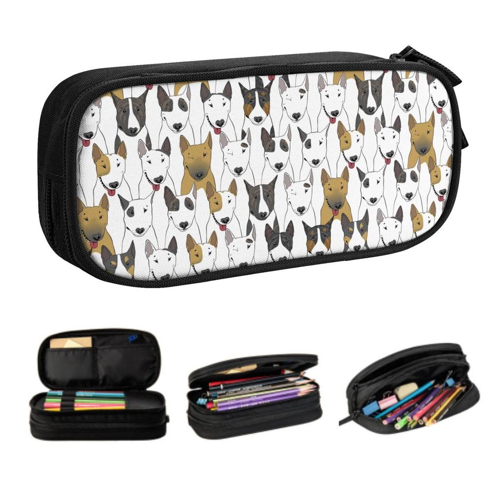 Custom Funny Bull Terrier Dog Pattern Pencil Cases for Girls Boys Large Capacity Pet Gift Pen Bag Box Stationery