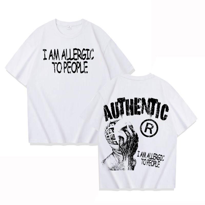

Винтажные футболки с графическим принтом У меня аллергия на людей для мужчин и женщин Y2K Летние футболки с короткими рукавами Оверсайз Уличная одежда Парные футболки Топы 3XL