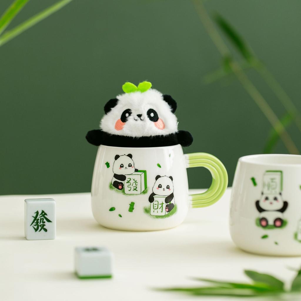 Cute Pet Panda Student Water Cup Ceramic Cup with Lid High Value Drinking Water Cup Office Coffee Cup Mug Souvenir