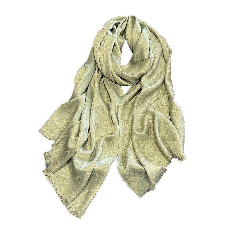 Spring Imitation Silk Scarf, Letter Warm Decoration, Sunscreen Shawl, Korean Version Of Tencel Cotton Scarf For Women