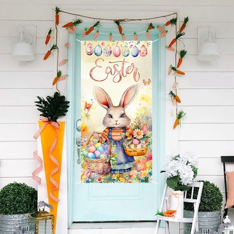 Veselé Velikonoce Dekor Závěsná Vlajka Velikonoční Dekorace 2024 pro Domov Zajíček Vejce Mrkev Veranda Dveře 2024 Jarní Oslava Králičí Dárek