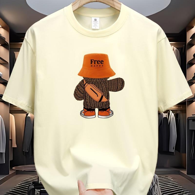 

Summer men s 100% pure cotton sports casual loose fit plus cartoon pattern printed comfortable round neck short sleeved T-shirt XL