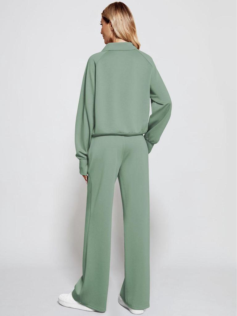 Damski zestaw 2-częściowy 2024: Bluza z zamkiem do połowy i szerokie spodnie dresowe