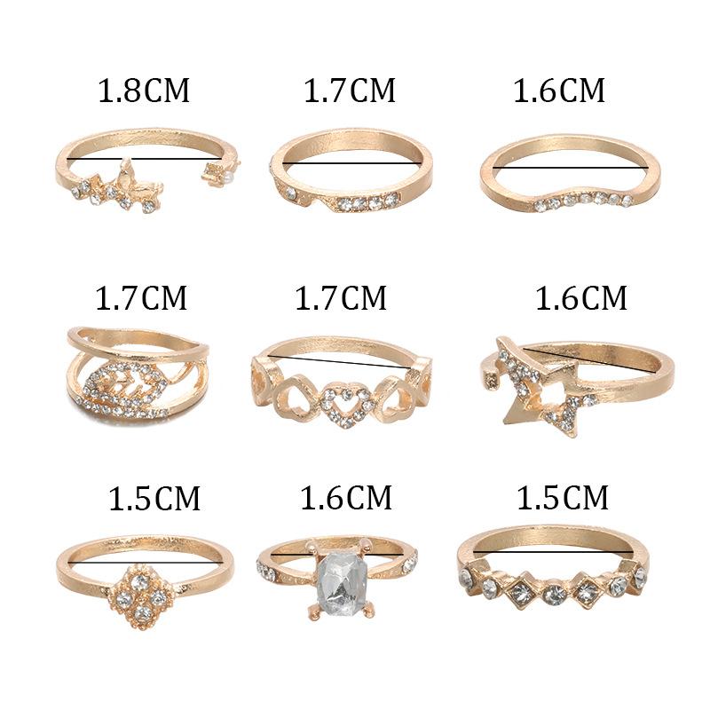 Exclusive For Fashionable Love Leaf Flash Diamond Combination 9-Piece Ring Set
