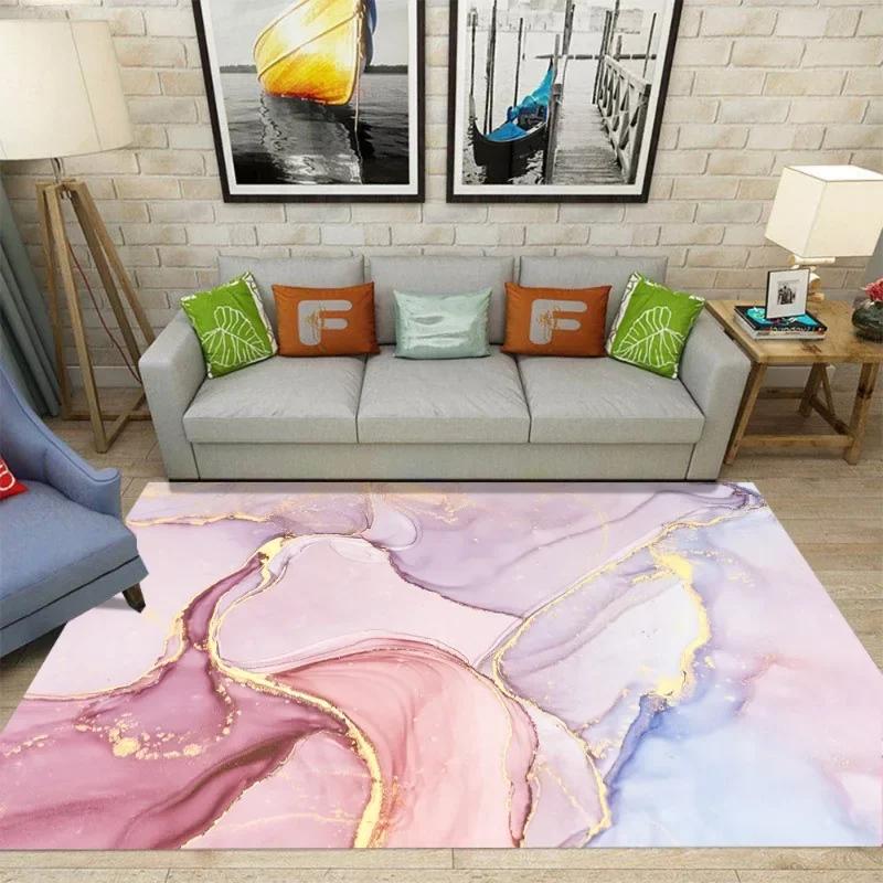 Pink Marble Ink Painting Pattern Non-slip Floor Mat Geometric Optical Doormat Living Room Decor Rug Bedroom Carpet Decoration