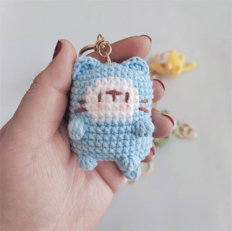 Cute Lucky Cat Doll Crochet Keyrings Handmake Kawaii Kitten Knitted Keyrings For Bag Pendant Crochet Kitten Keychain Wholesale