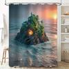 Enchanting Island Shower Curtain 3D Printed Waterfall Sunset Ocean Design for Bathroom Decorations Perfect Gift Idea