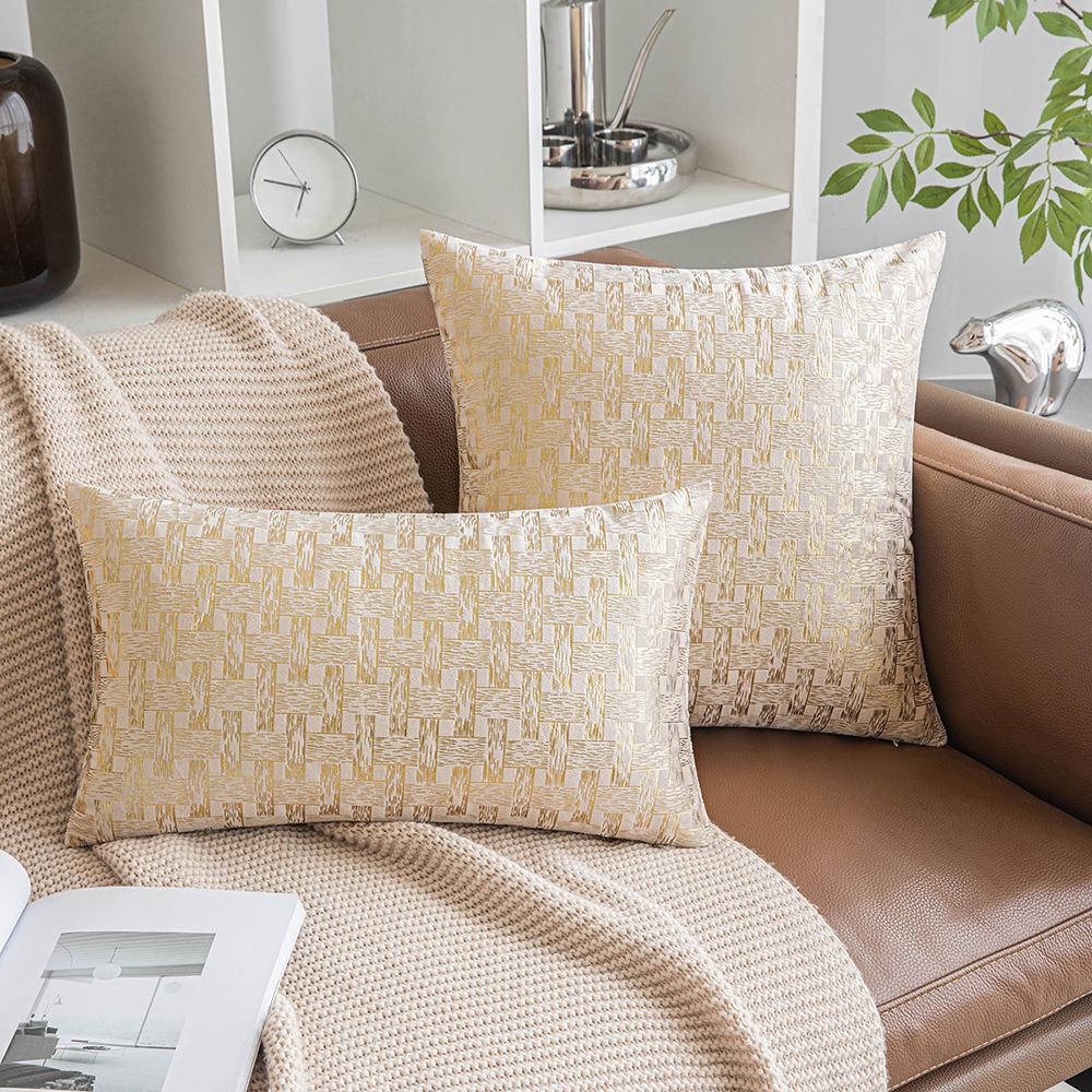 Modern Simple Velvet Pillowcase Gold-pinned Lattice Living Room Sofa Cushion Cover Autumn and Winter Style Bedside Pillow