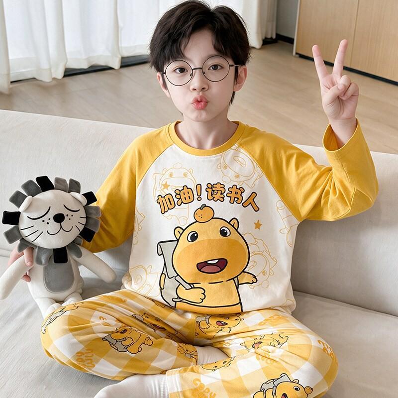 Boys Cotton Pajama Set Long Sleeve Thin Winter Sleepwear Kids 8 Years Cartoon Print Comfortable Home Wear
