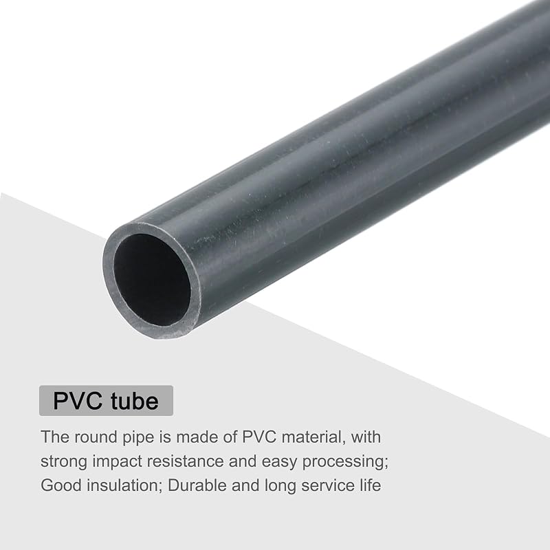 uxcell PVC Rigid Round Pipe, 7mm Inner Diameter, 9mm Outer Diameter, 8" Length, Dark Gray, High Durability, for Water Pipes, Crafts, Cable Sleeves