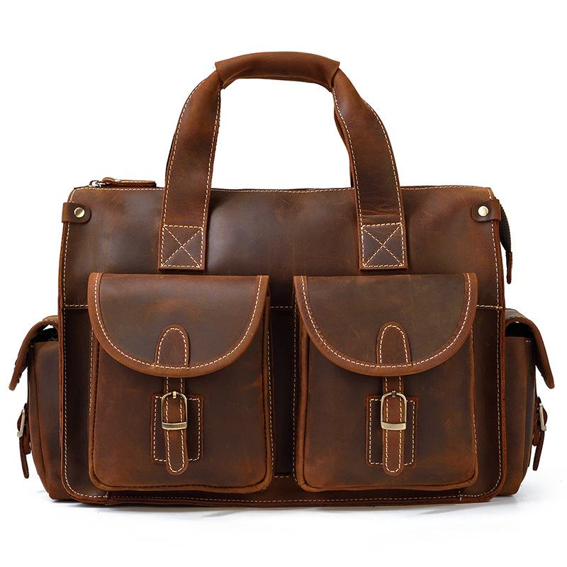 Retro Men S Handbag, Genuine Leather, Business Briefcase, Crazy Horse Leather, Computer Bag, Commute To Work
