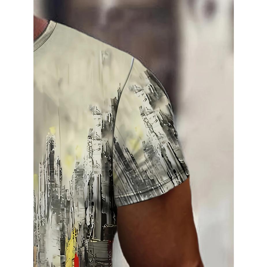 Men's 3D Printed Oil Painting T-Shirt - Vibrant Abstract Art Casual Short Sleeve Crew Neck Summer Top Polyester Bold Color Gradient Pattern, T Shirt