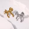 Vintage Stainless Steel Bow Ring Light Luxury Elegant Opening Finger Jewelry Ring For Women Wedding Gift