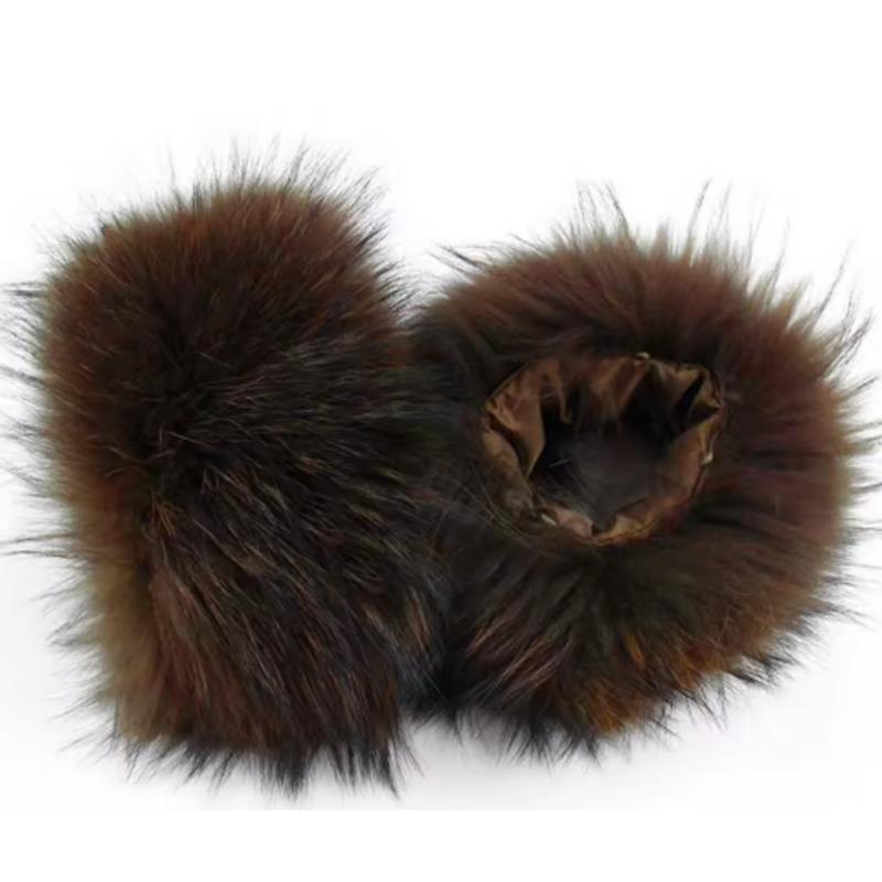 Winter Raccoon Fur Cuffs Women Fashion Fur Arm Warmer Natural Fur Wristband Female Warm Fur Sleeve Decort Plush Fur Bracelet