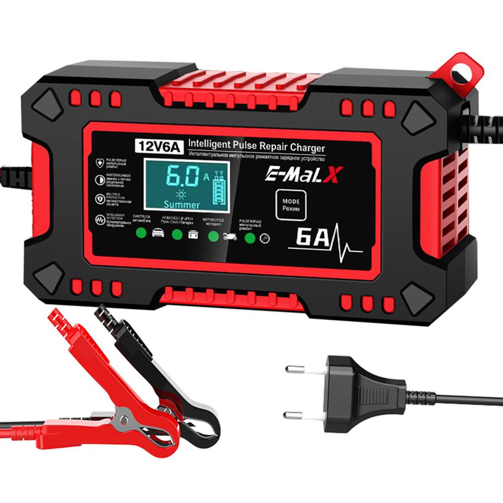 Voltage Temperature Detection 12V 6A Car Battery Charger Multiple Protection Digital LCD Display For Car SUV Motorcycle Truck Intelligent Pulse Repair