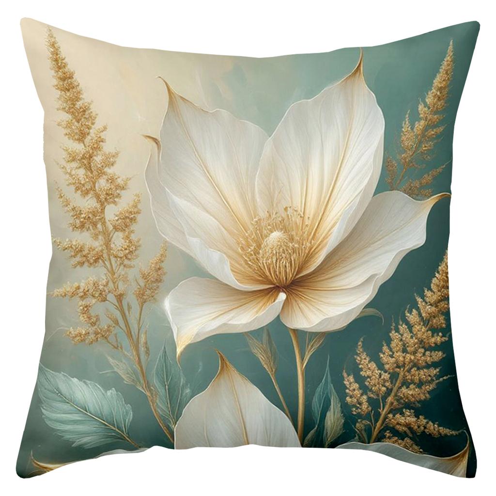 Floral Patterned Cushion Covers Green Gold Flower Decor Polyester pillowcase, sofa decorative cushion cov Headboard Pillow