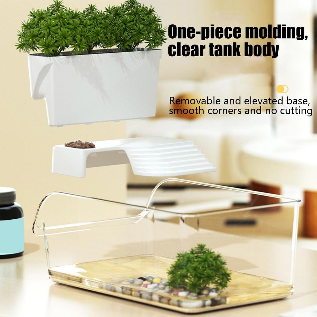 Turtle Tank with Basking Area Transparent Reptile Terrarium Habitat for Pet Turtles Hermit Crabs Tortoise Aquatic Amphibians