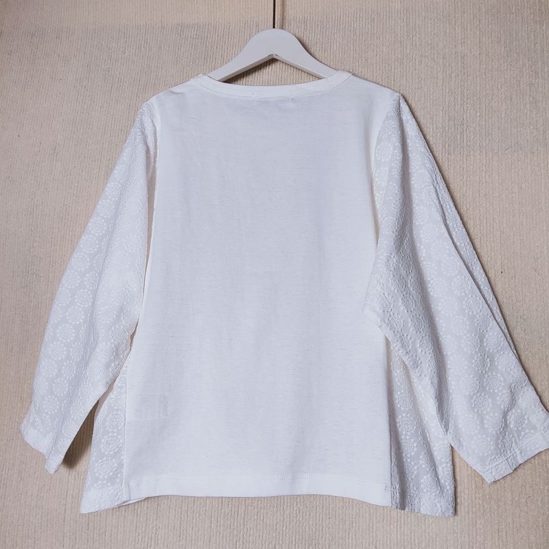 Export Original Single round Neck Pullover Pure Cotton Embroidery Stitching Eight-Quarter Sleeve Shirt Women's Short Loose-Fitting Casual T-shirt