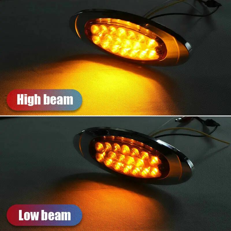 2PCS Amber Oval Led Trailer Side Marker Clearance Lights Chrome Bezel Trailer Parking Turn Signal Lights 18LED Running Lights