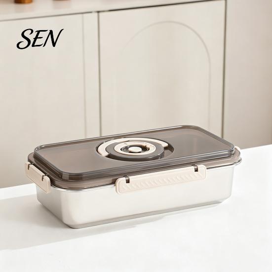 Portable Picnic Food Box Airtight Stainless Steel Bread Storage Box, Clear Lid And Date Recording Multi Purpose Dry Keeper Knob Keeper, Large