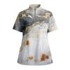Women's Short Sleeved Printed V-neck Buttonable Side Slit Top T-shirt