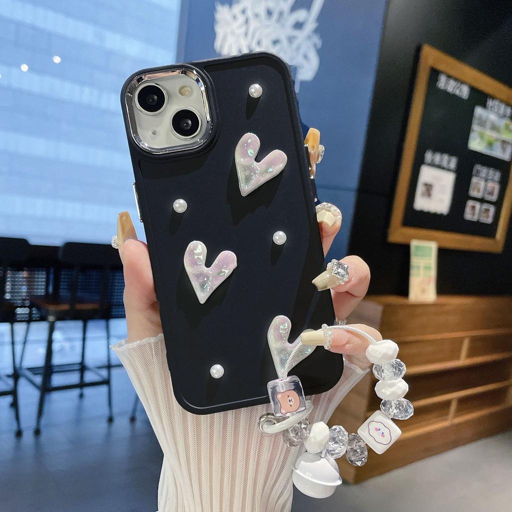Suitable for Apple 16PRO Metal Photo Frame Pearl Love Mobile Phone Case IPhone 7P/XR Solid Color Protection Case