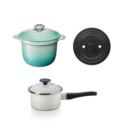 Le Creuset Cast Iron Enamel Pot, Cocotte Every 18cm, Cool Mint, EOS Saucepan 14cm, Meringue, Set of 2, Gas and Induction Compatible [Official Japanese