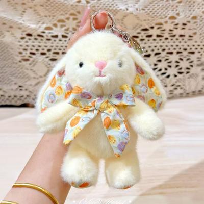 Cute Bunny Plush Keychain Kawaii Stuffed Animal Bag Charm Soft Rabbit Doll Pendant Bowknot Keyring Gift for Girls Women Backpack