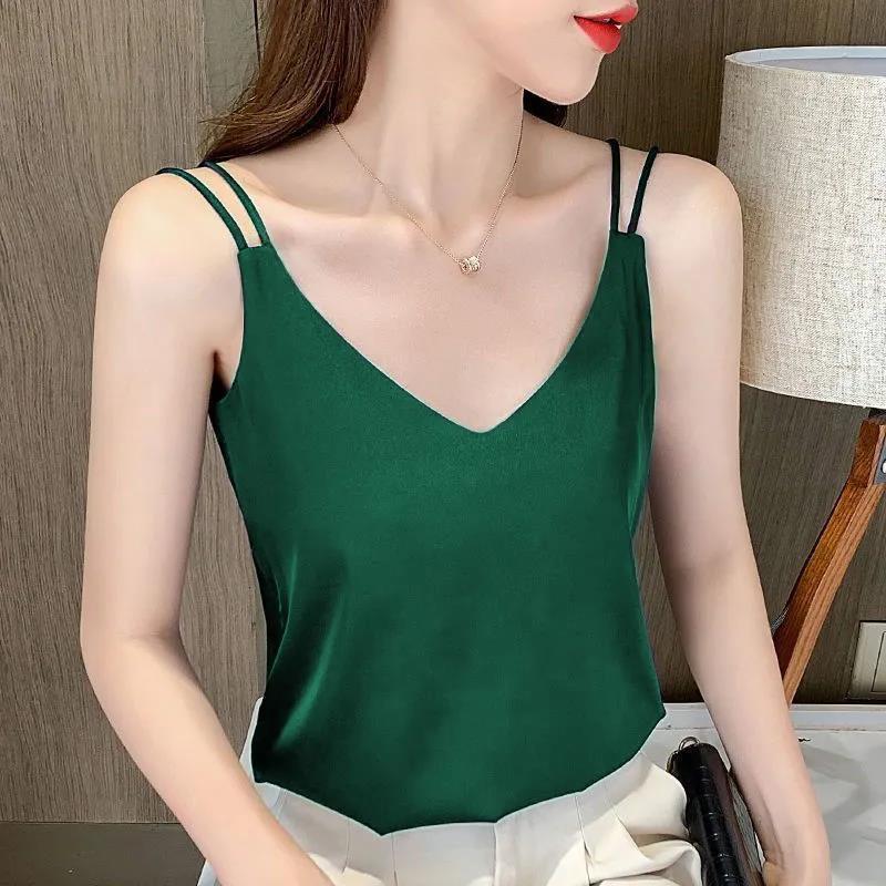 

Модный повседневный сексуальный топ на бретелях, атласный шелковый укороченный топ с лямкой на шее, женский летний однотонный женский укороченный жилет без рукавов 3XL темно-зеленого