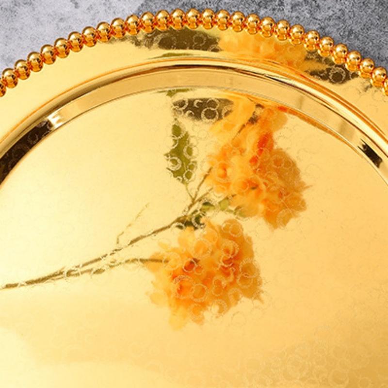 Europäischer Stil Obstschale, Goldene Legierung Kreisform Wellenpunkt Glanz Süßigkeitenschale, 30 cm Abendessen Snack Teller, Party Heimdekoration