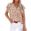 Women V Neck Printed Short Sleeve Loose Casual Pullover Blouse Top