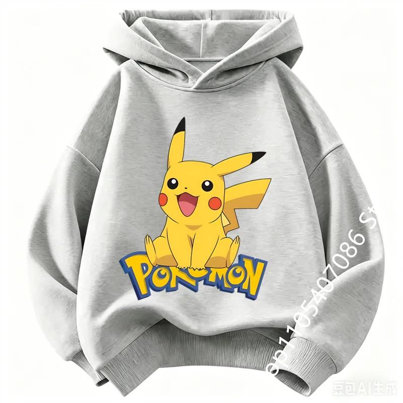 Felpa per Bambini Pikachu 2026 Nuovo Stile Felpa Sportiva per Ragazzi Felpa con Stampa Cartoni Animati per Ragazze Primavera-Autunno Maniche Lunghe Felpa Casual