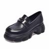 Platform Shoes Women's Spring New Round Head Metal Buckle Waterproof Table Thick Heel Single Shoes College Style Small Leather Shoes Women's Shoes