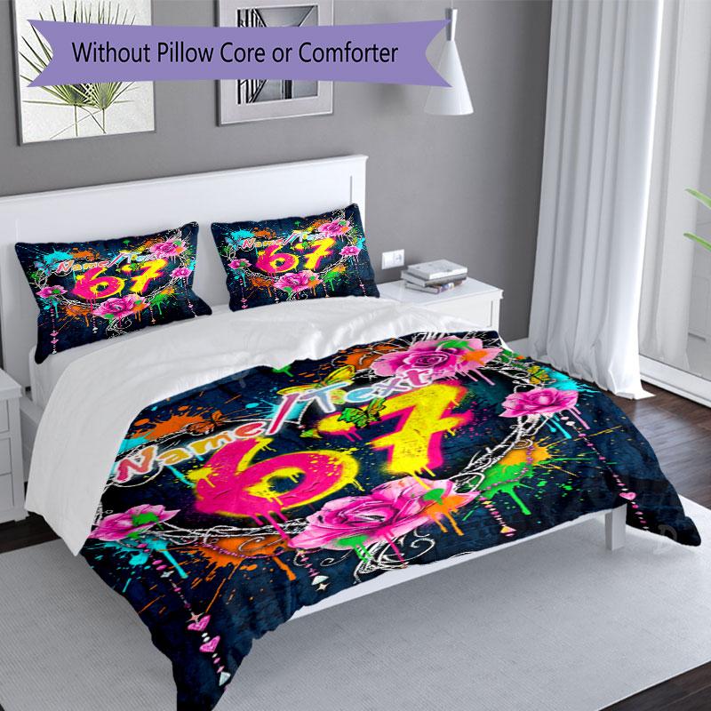 3PC Custom Name Colorful Graffiti Art Bedding Set Printed  Bedding Set Duvet Cover Closure Includes 1 Duvet Cover & 207 Pillowcases for Bedroom