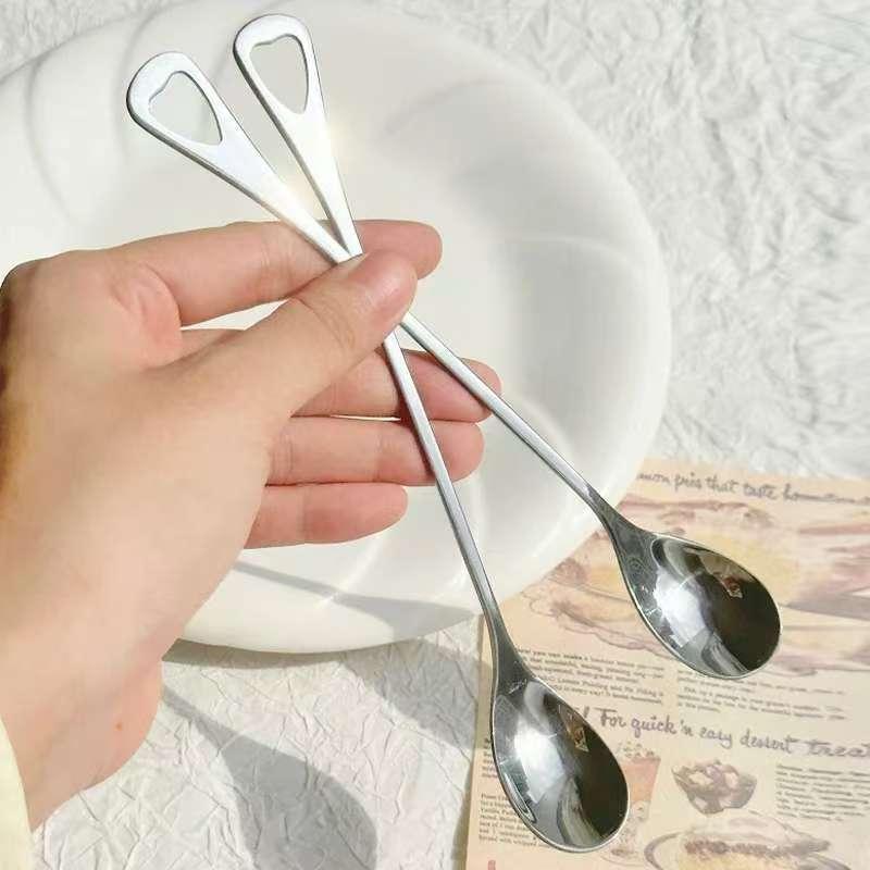 2 Piezas Cuchara de Café de Acero Inoxidable Mango Largo Cuchara de Postre Helado Té Para Picnic Vajilla Utensilio de Cocina