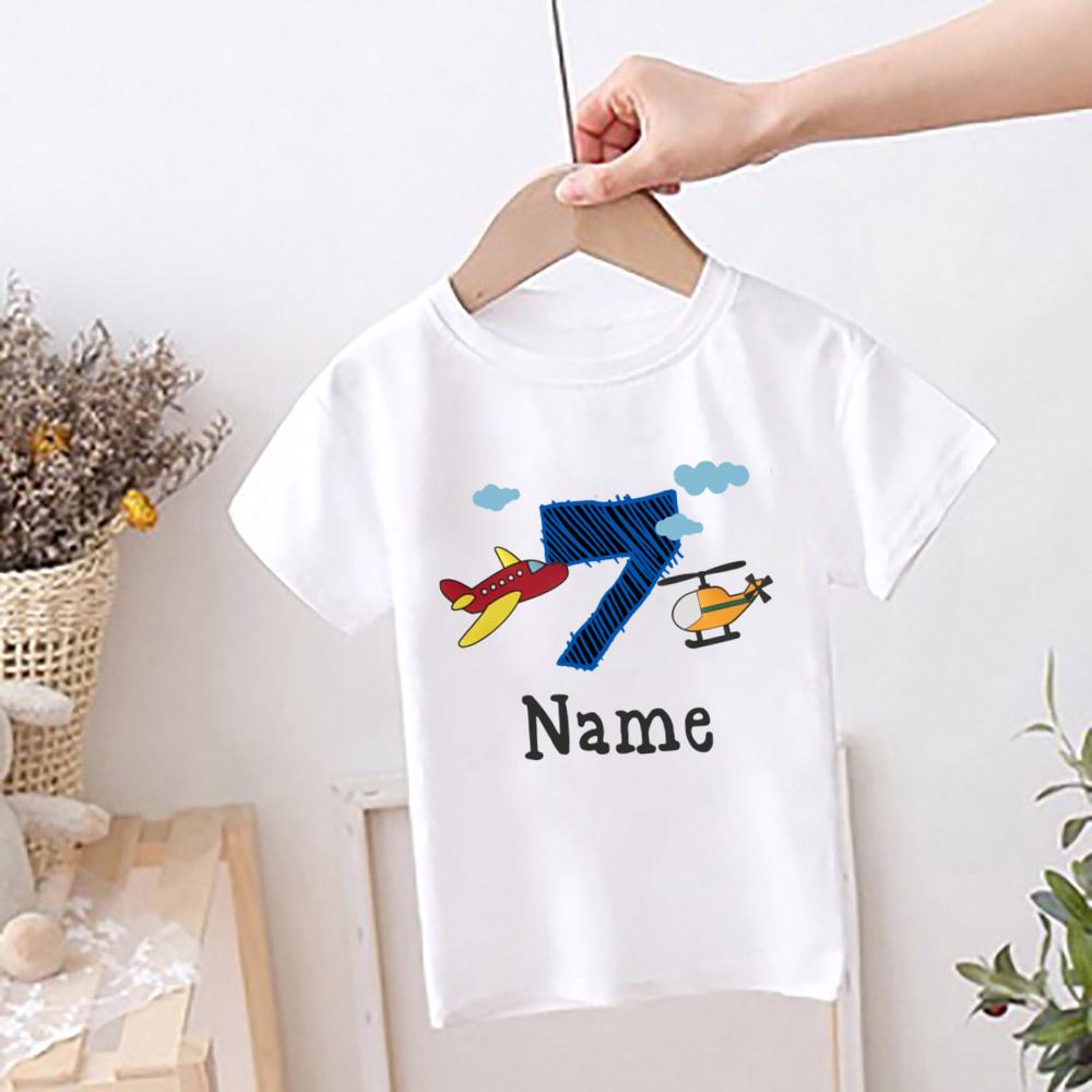 Personalized Airplane Birthday Shirts 1-9 Years Tee Custom Name T-Shirt Boys Birthday Party Outfit Clothes Kids Gift Fashion Top