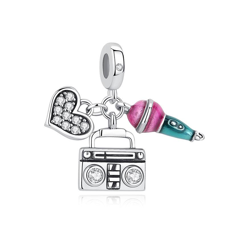Original 925 Sterling copper Charm Bead Love Music Note Piano Pendant Charms Fit Brand Bracelets Necklaces Women Diy Zircon