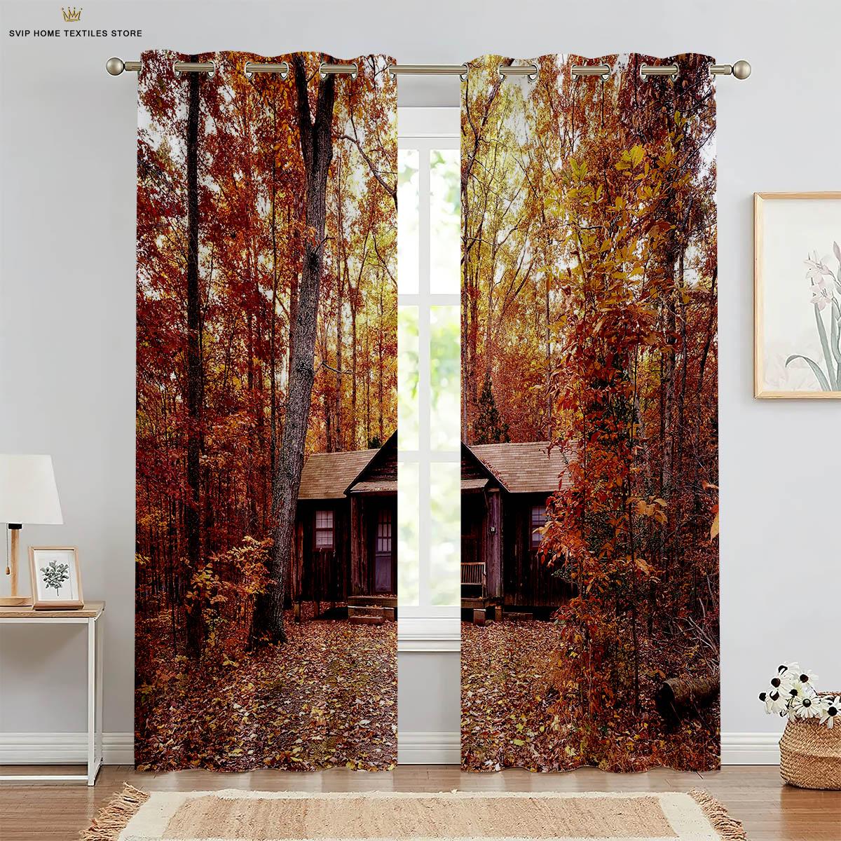 

Шторы Woods Natural Scenery с 3D-печатью, полиэфирное волокно, машинная стирка, спальня, гостиная, кухня, комплект из 2 предметов W50X130H(CM)X2PCS&Rod pocket