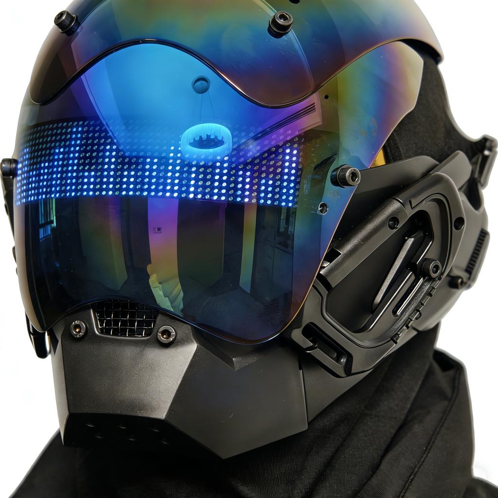 Cască cyberpunk pentru jocuri de rol, mască cool, cu ecran LED pentru text și imagini editabile, mască de războinic ninja, cadou de Crăciun și ziua de naștere