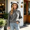 Women's Plush Hooded Sweater with Ears Warm Pullover for Casual Winter Wear