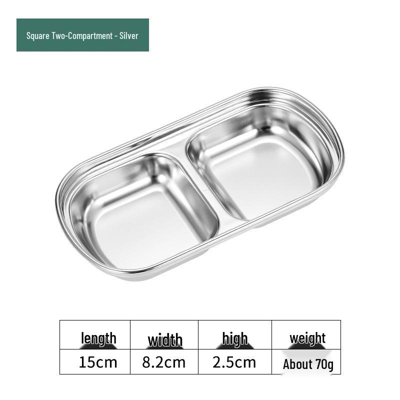 Golden Korean-Style Two/Three-Compartment Sauce Dishes – 304 Stainless Steel for Kimchi, Barbecue, and Hot Pot Seasoning.
