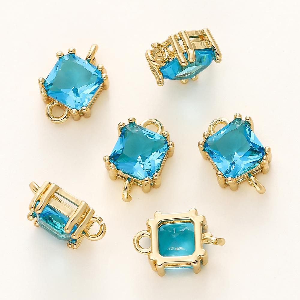 4/6Pcs 14/18K Gold Color Plated Zircon Single Hole Love Heart Double Hole Square Pendants For DIY Jewelry Making Findings