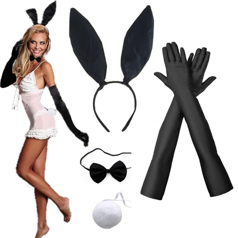 Rabbit Ears Headband Cosplay Costume Hairhoop Necktie Arm Gloves Party Headpiece Masquerades Headdress Animes Outfit