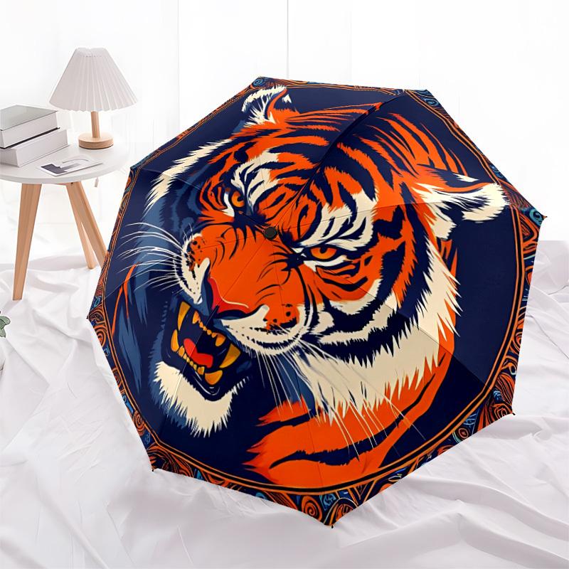 1pc Tiger Face Folding Umbrella | Elegant Design, Fashionable Accessory, Durable Construction, Sturdy Ribs Yy251107061