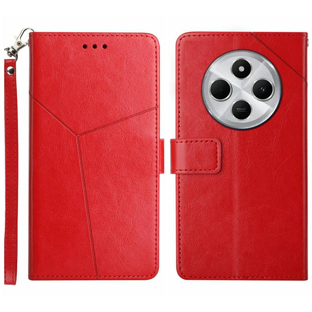For Xiaomi Poco C75 4G/Redmi 14R 5G/14C 4G Case with Wrist Strap Y Shaped Lines Imprint Leather Phone Cover