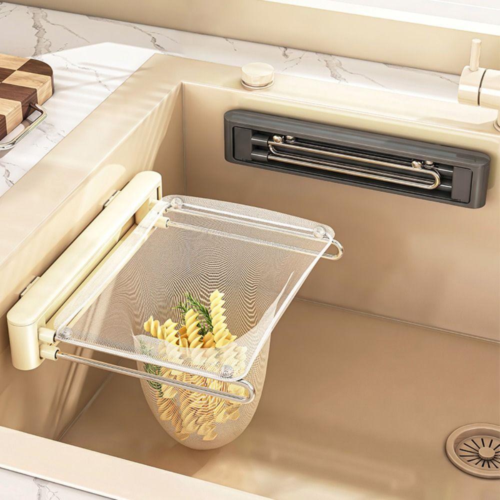 Foldable Kitchen Sink Filter Rack Strong Load-Bearing Mesh Filter Bag Corner Sink Strainer Self-adhesive Non-slip