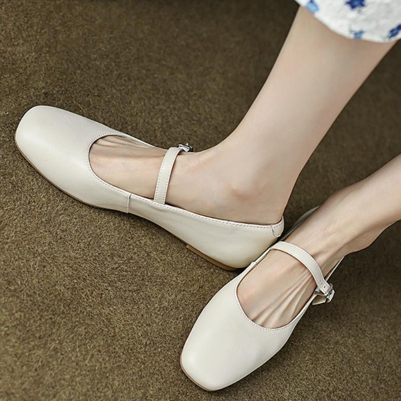 Fashion Loafer Women Flats Comfortable Genuine Leather Silver Nude Mary Janes Shoes Casual Flat Shoes Ladies Large Size 48