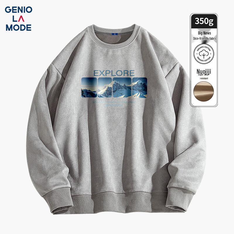 GENIOLAMODE Men's Suede Round Neck Long Sleeve Sweatshirt