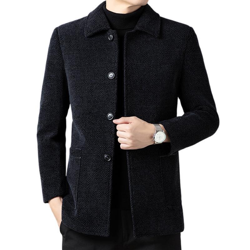 Blue New Loose Velvet Thickened Men's Jacket Chenille Men's Lapel Winter Dad Clothing