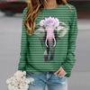 Tops For Women Elephant Flower Print Round Neck Long Sleeve T-shirt Fall Casual Slim Pullover Women's Long Sleeve Top